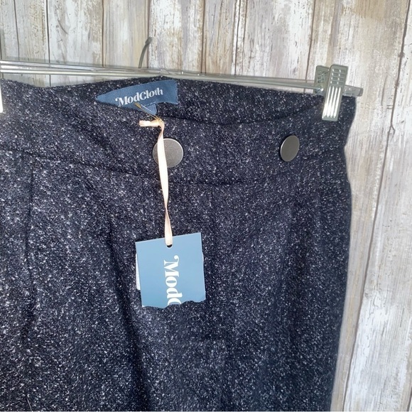 NWT ModCloth Decisions, Decisions Navy Blue Tweed High Rise Wide Leg Pants - Picture 6 of 9